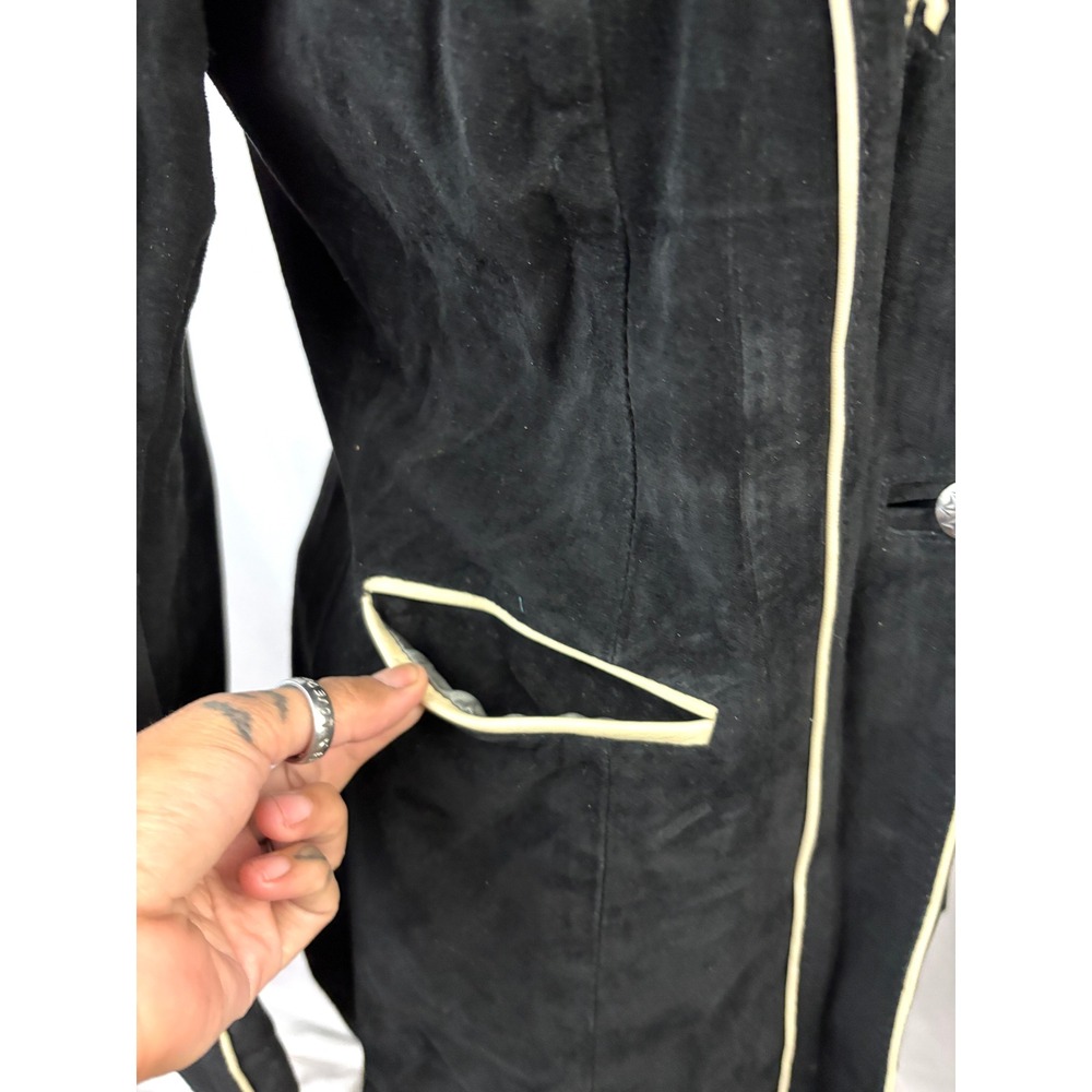 Handmade Suede Jacket Black Western Applique Tailored Vintage OOAK - Picture 13 of 16